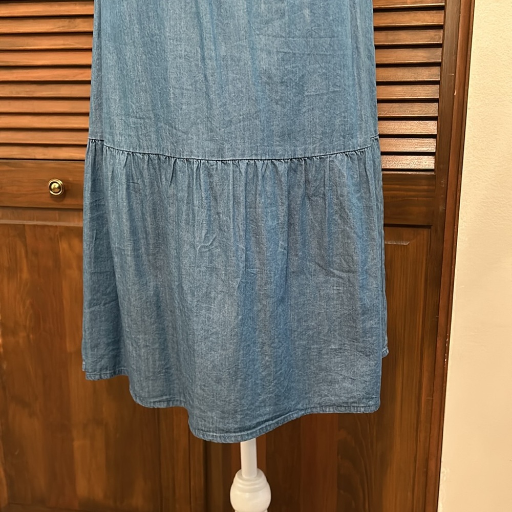 Loft Drop Waist Denim Look Chambray Summer Sundress Size XS - Picture 3 of 8